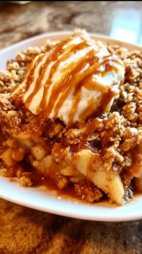 Delicious gluten-free apple crisp topped with crunchy oats and served warm