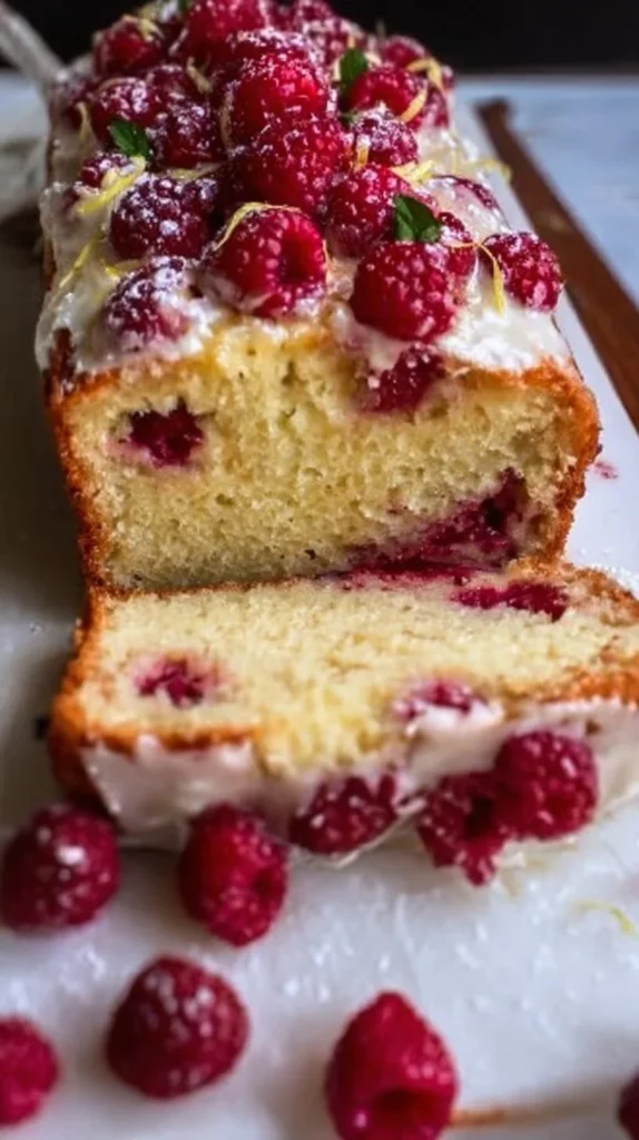 Gluten-Free Lemon Raspberry Loaf Cake with fresh berries and lemon glaze