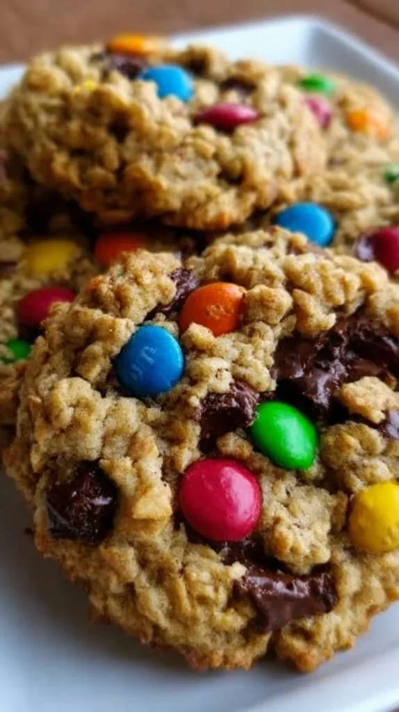 Gluten-free monster cookies with oats and chocolate chunks on a plate