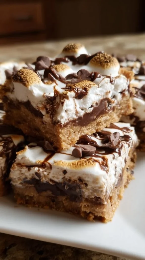 Gluten Free S'mores Cookie Bars with chocolate, marshmallows, and graham crackers