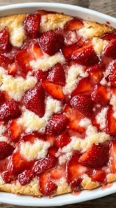 Gluten-free dairy-free strawberry cobbler served in a rustic dish