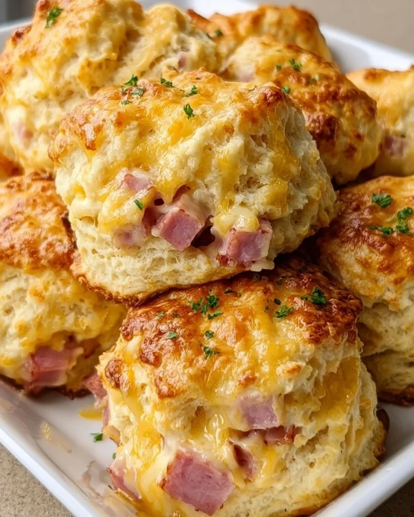 Delicious ham and cheese butter biscuits fresh out of the oven