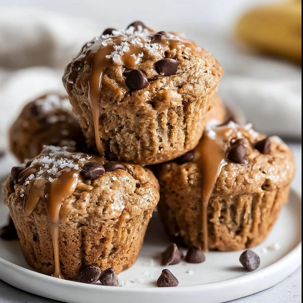 Healthy peanut butter banana muffins on a wooden table