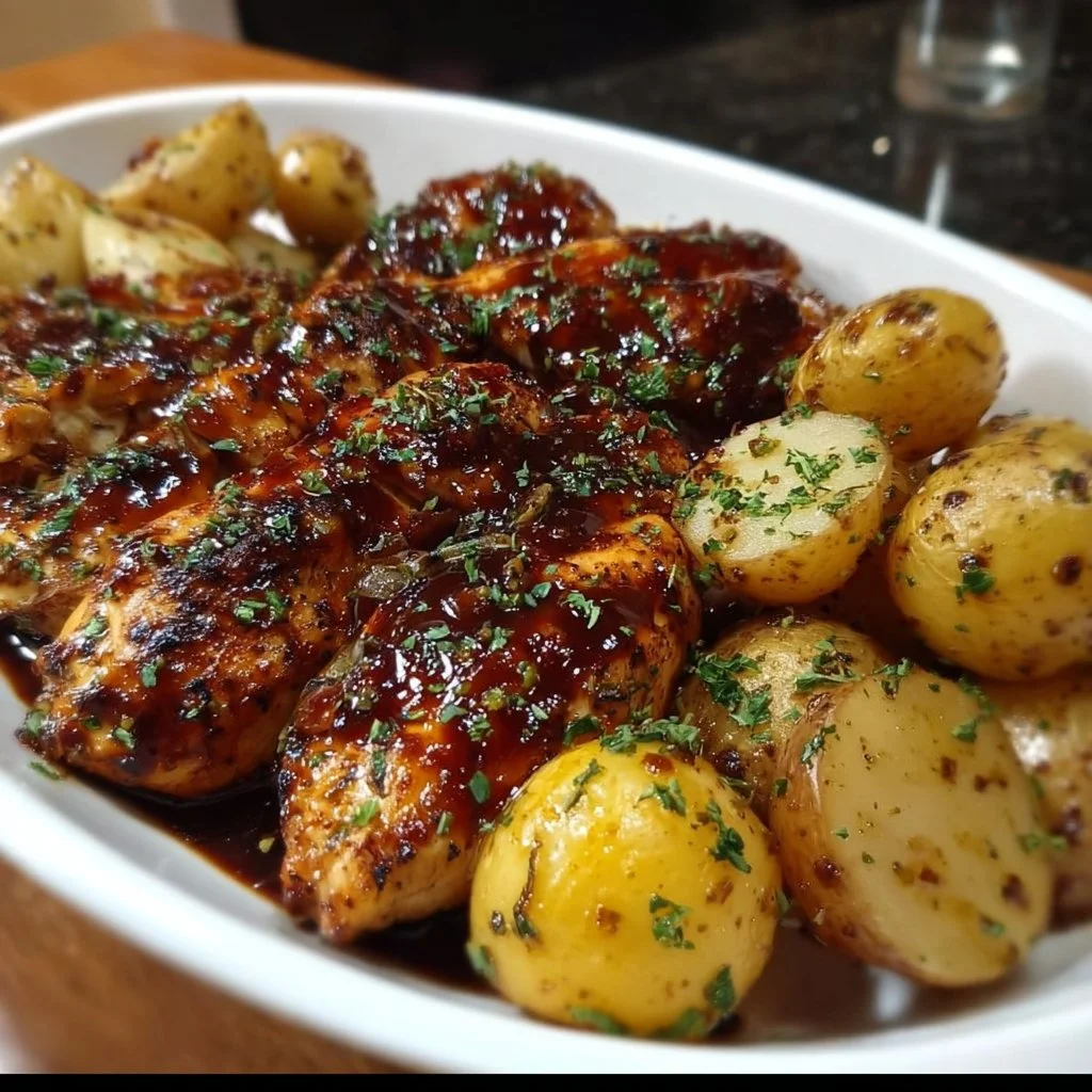 Honey BBQ Chicken Potatoes garnished and ready to serve