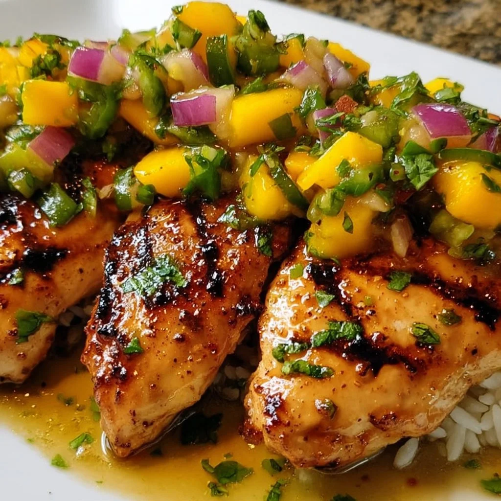 Honey Lime Chicken served with vibrant mango salsa