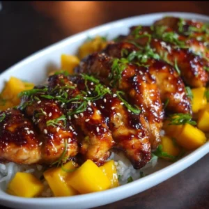 Mango glazed chicken twists, showcasing sweet and savory flavors for a delicious dish.