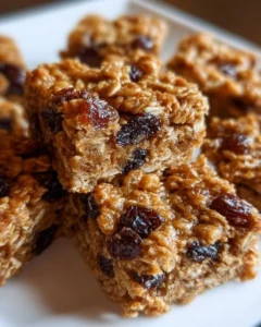 Delicious homemade oatmeal raisin bars displayed on a rustic wooden table