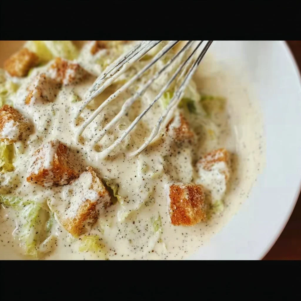 Creamy and flavorful original Caesar salad dressing in a glass bowl