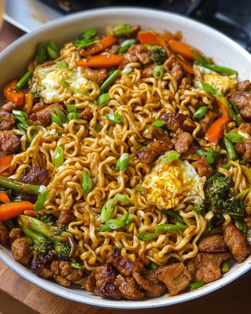 Delicious Pork Noodles served in a bowl garnished with herbs and spices