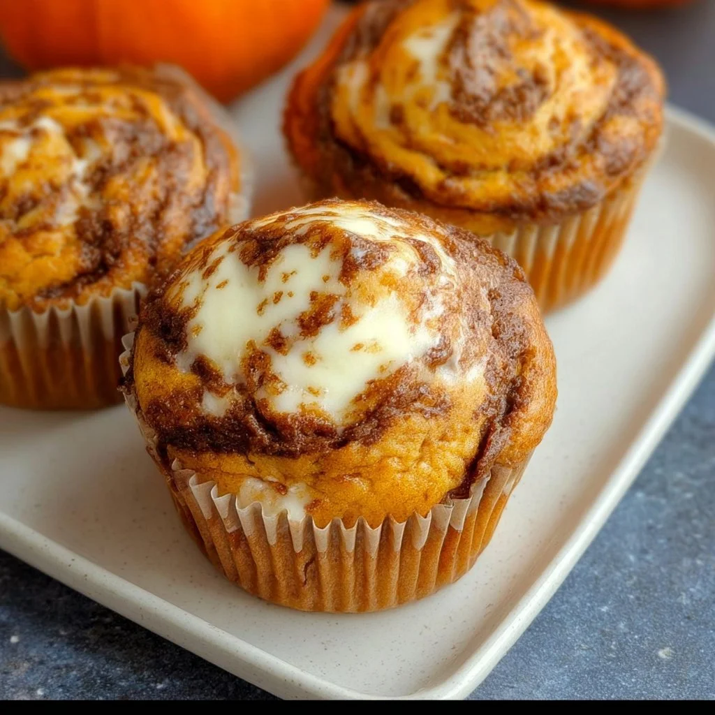Pumpkin cream cheese swirl muffins fresh out of the oven