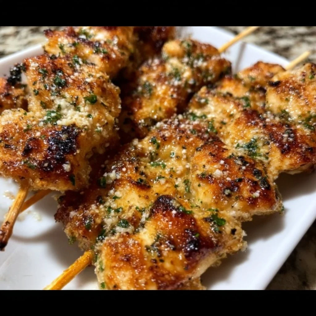 Ranch Garlic Parmesan Chicken Skewers with herbs and spices