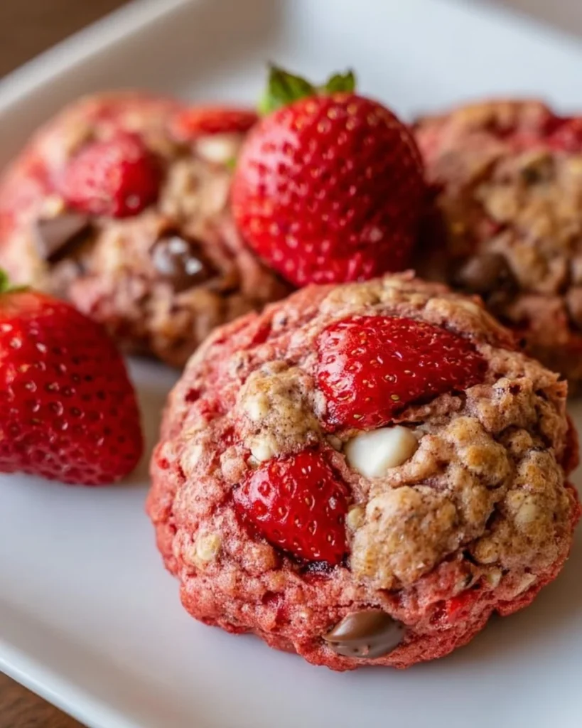 Homemade strawberry cookies with fresh crushed strawberries and sugar