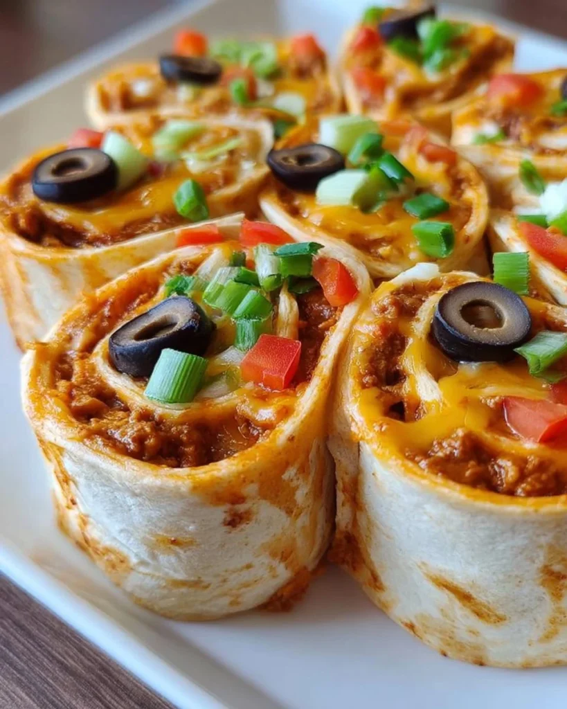 Delicious taco cream cheese pinwheels arranged on a platter