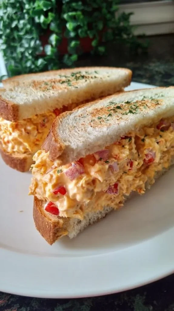 Masters Pimento Cheese Sandwich with a creamy cheese spread and spices on bread