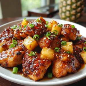 Delicious brown sugar pineapple chicken served on a plate