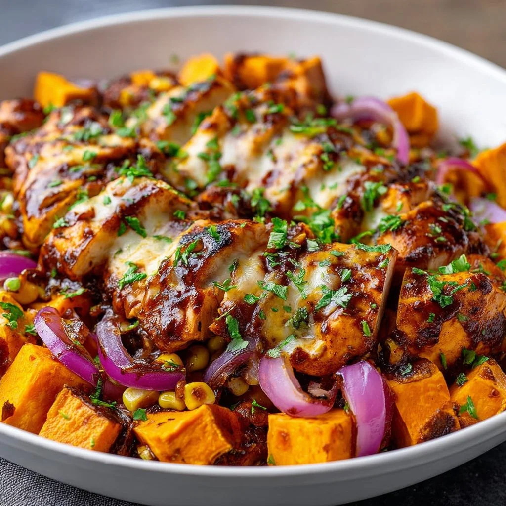 BBQ Chicken Sweet Potato Skillet - a delicious one-pan dinner recipe