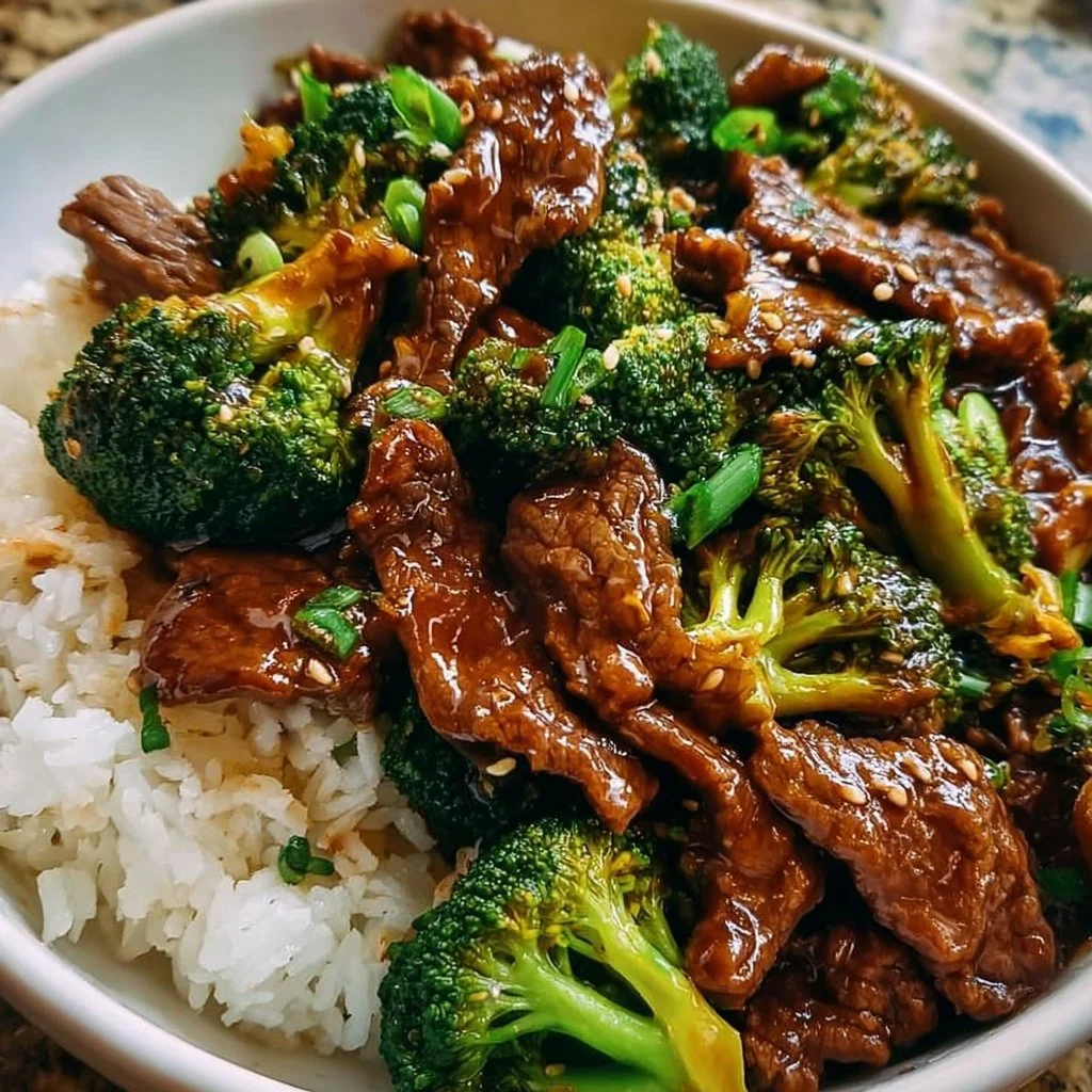 Delicious Beef and Broccoli dish served with rice on a plate