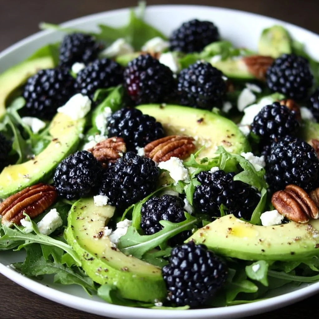 Delicious Blackberry Avocado Salad featuring fresh blackberries and ripe avocados.
