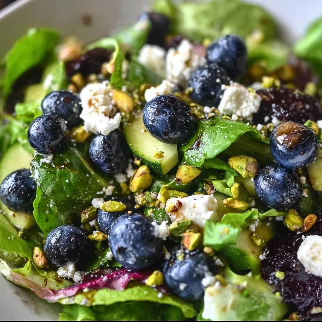 Blueberry Pistachio Spring Salad with fresh greens and vibrant ingredients