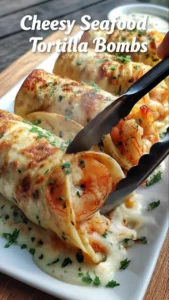 Cheesy seafood tortilla bombs ready to be served.