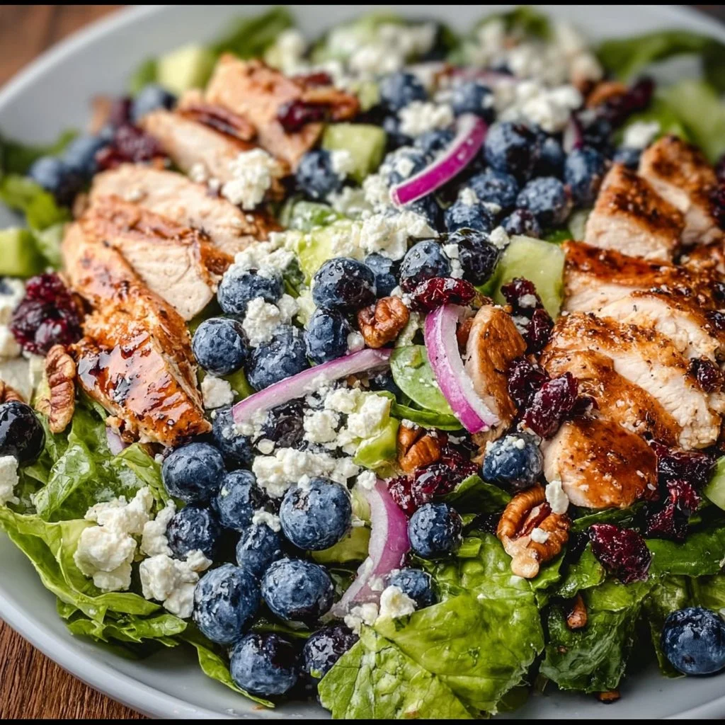 Delicious Chicken Blueberry Feta Salad served in a bowl