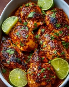 Delicious Chili Lime Chicken garnished with fresh cilantro and lime slices