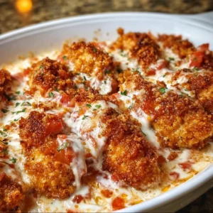 Cottage Cheese Chicken Parmesan Bowl with melted cheese and fresh basil