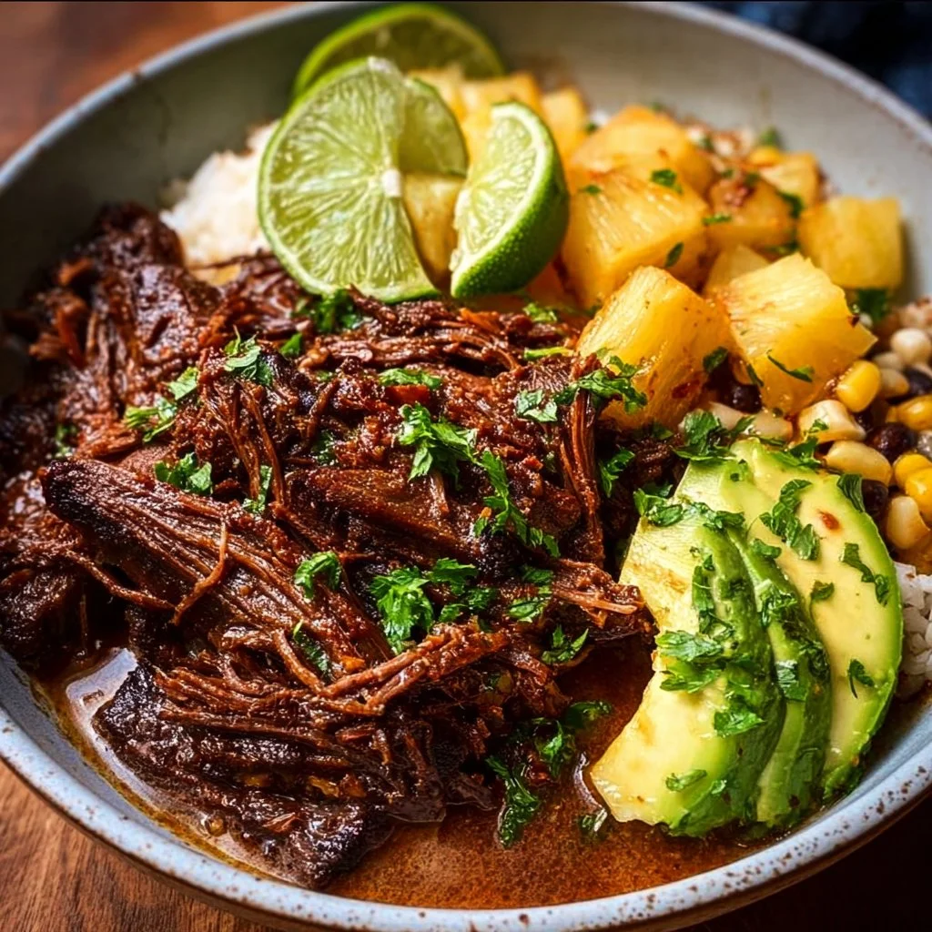 Crockpot Chipotle Pineapple Pot Roast Bowls served in a bowl