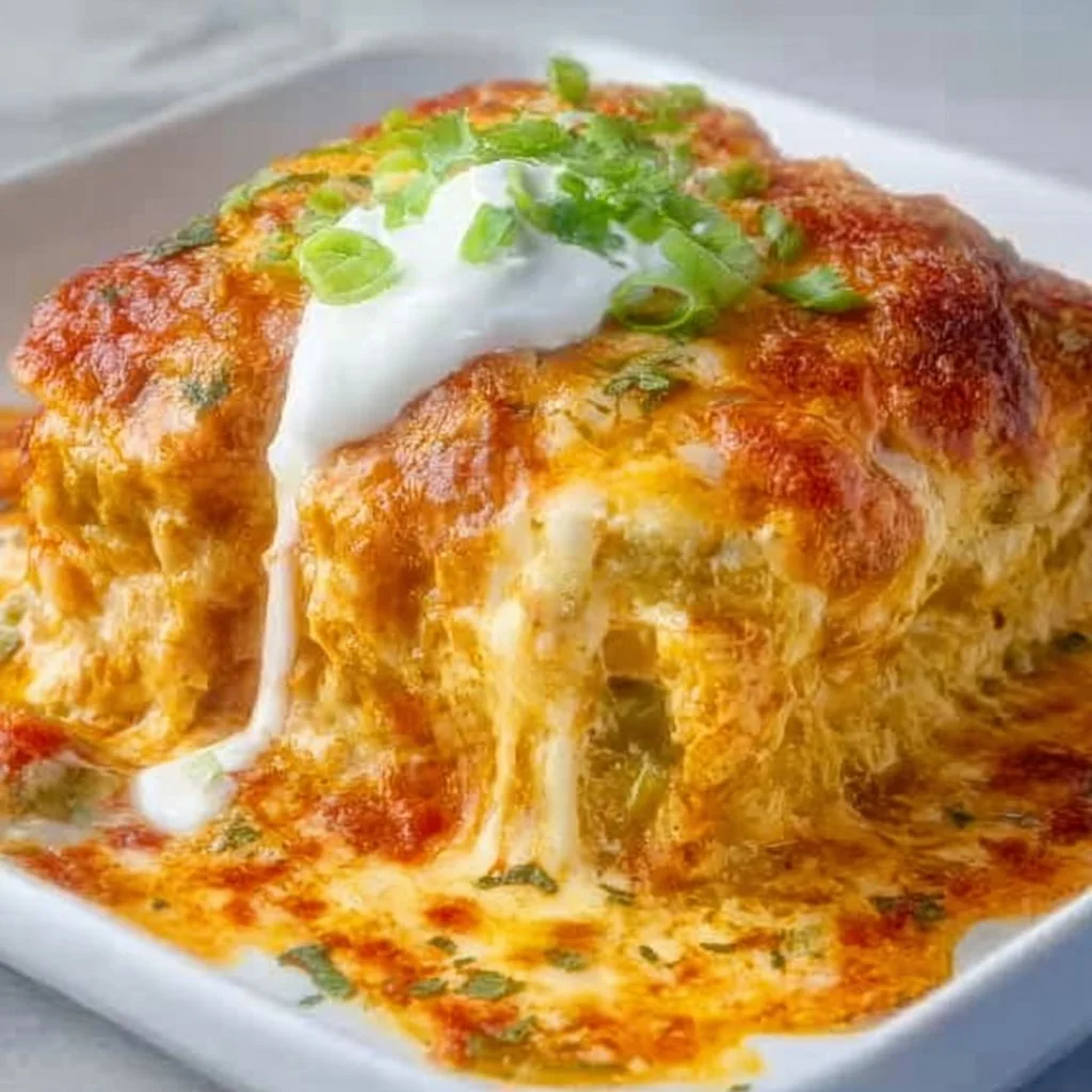 Easy chicken enchilada casserole topped with cheese and cilantro