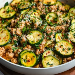 Ground Turkey and Zucchini Skillet dish garnished and ready to serve