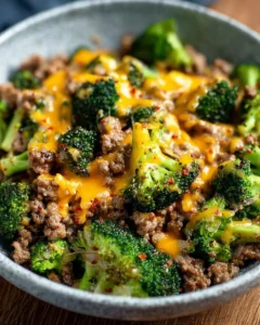Keto Hamburger Broccoli Skillet with ground beef and broccoli in a skillet