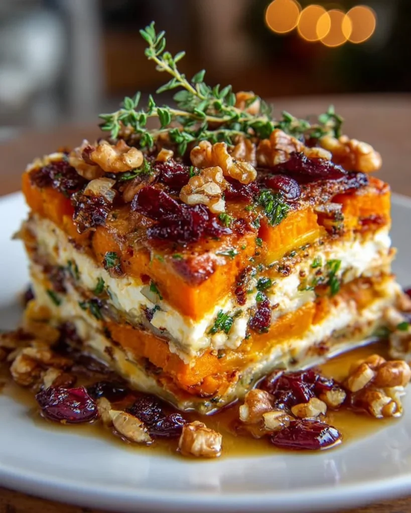 Layered sweet potato lasagna with butternut squash and carrots