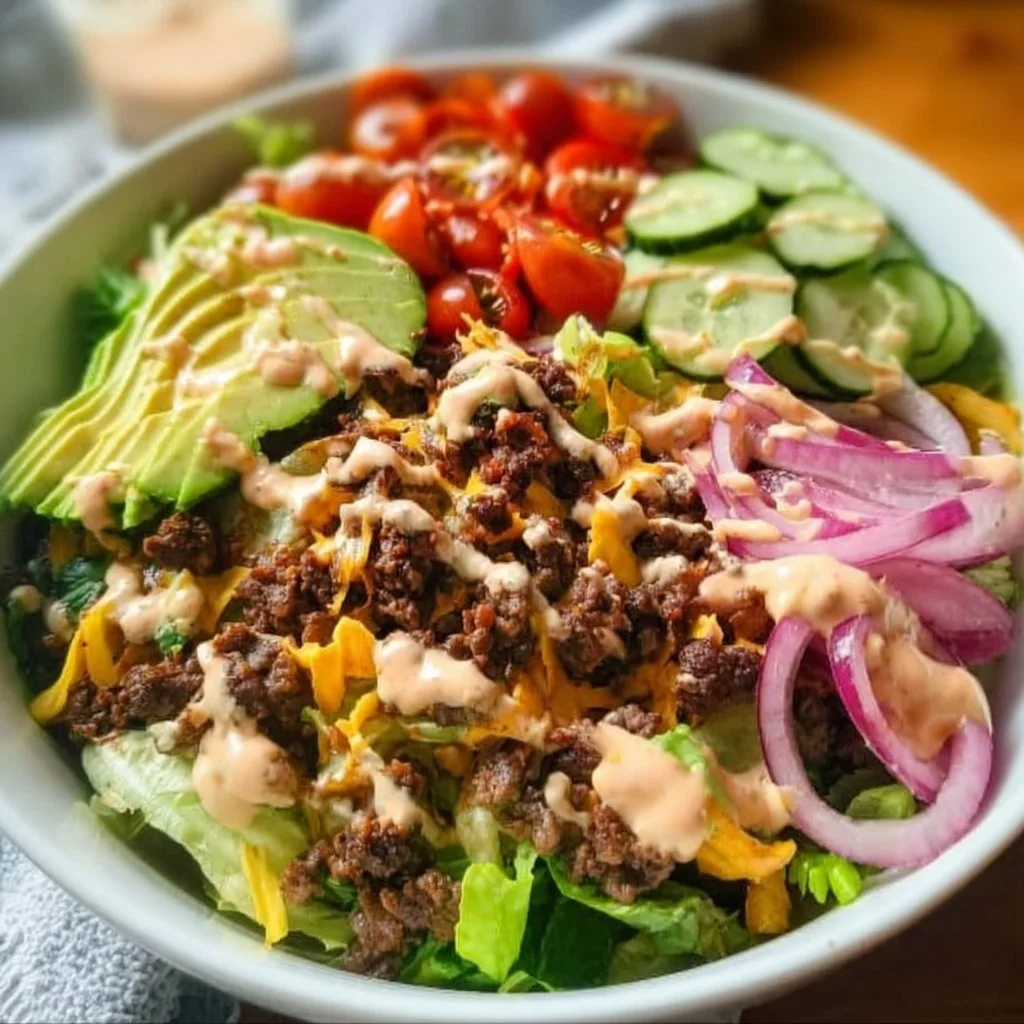 Delicious loaded burger bowls with fresh toppings and special sauce