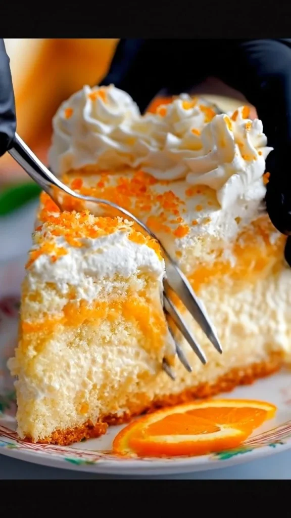 Deliciously frosted Orange Creamsicle Cake with vibrant orange color and creamy texture.