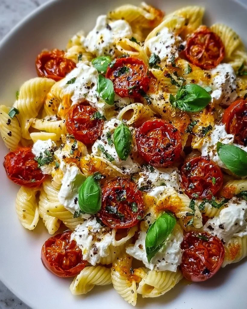 Delicious Roasted Tomato and Garlic Ricotta Pasta served in a bowl