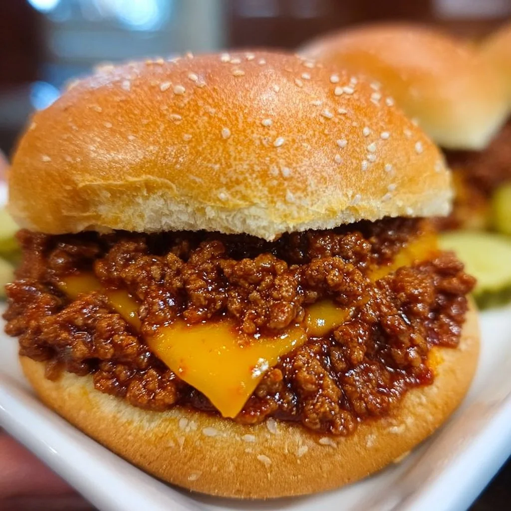 Slow Cooker Sloppy Joes served on a bun with toppings