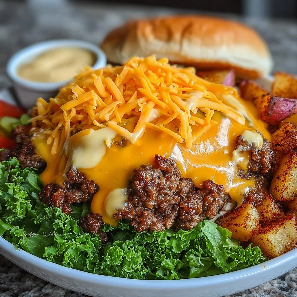 Delicious Smash Burger Bowl with fresh toppings and juicy smash patties