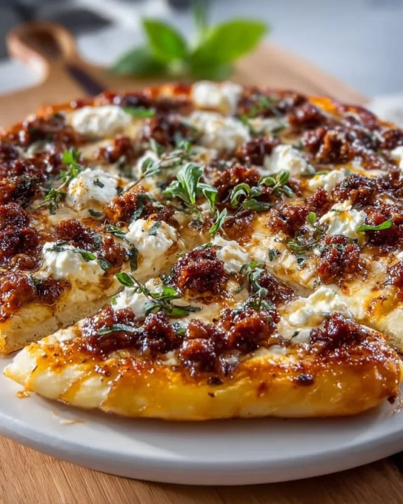 Sweet & Spicy Sausage Ricotta Honey Pizza with fresh toppings
