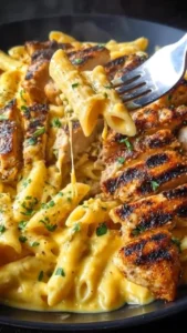 Delicious Blackened Chicken Alfredo with creamy sauce and pasta