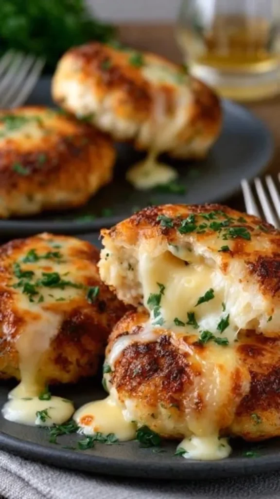 Golden cheese-stuffed crispy cutlets ready to serve