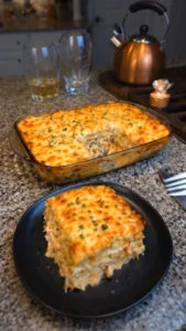 Delicious Chicken Alfredo Lasagna with creamy sauce and chicken layers