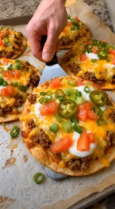 Delicious copycat Taco Bell Mexican pizza served on a plate with toppings