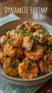 Delicious plate of Dynamite Shrimp garnished with fresh herbs.