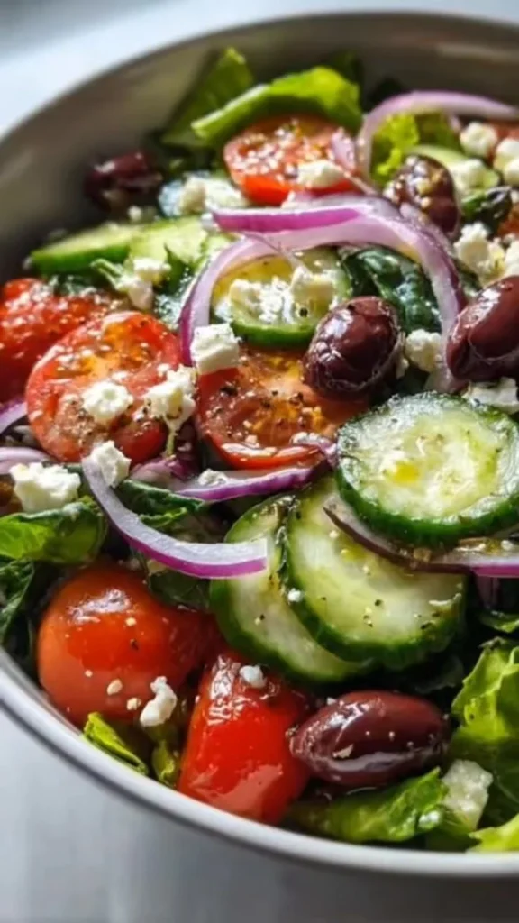 Vibrant Mediterranean Greek salad with fresh vegetables and feta cheese
